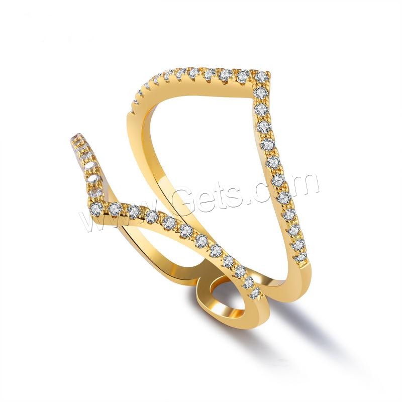 Cubic Zirconia Micro Pave Brass Finger Ring, 18K gold plated, different size for choice & micro pave cubic zirconia & for woman, 18mm, Sold By PC