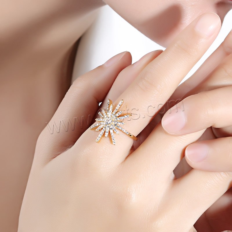 Zircon pavent l'anneau en laiton de doigt, Plaqué d'or 18K, normes différentes pour le choix & pavé de micro zircon & pour femme, 17mm, Vendu par PC