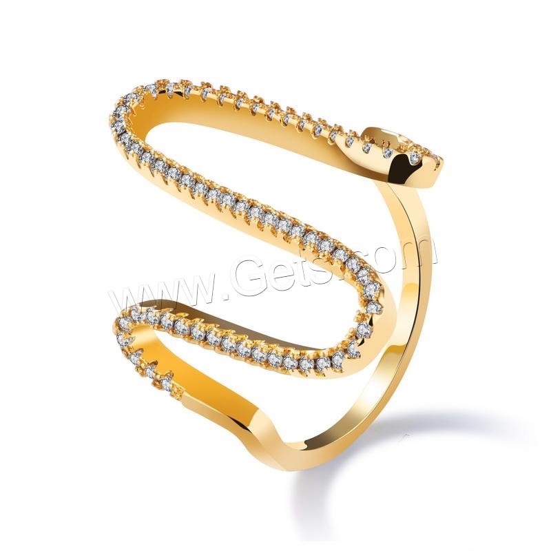 Zircon pavent l'anneau en laiton de doigt, Plaqué d'or 18K, normes différentes pour le choix & pavé de micro zircon & pour femme, 28mm, Vendu par PC