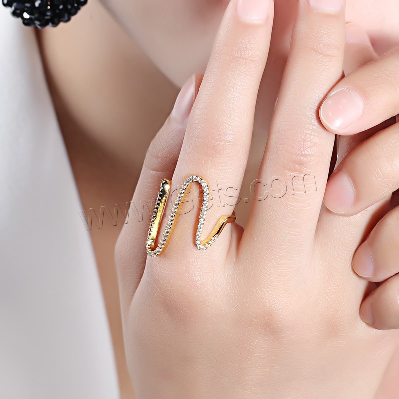 Цирконий Micro Pave Латунь палец кольцо, 18K золотым напылением, разный размер для выбора & инкрустированное микро кубического циркония & Женский, 28mm, продается PC