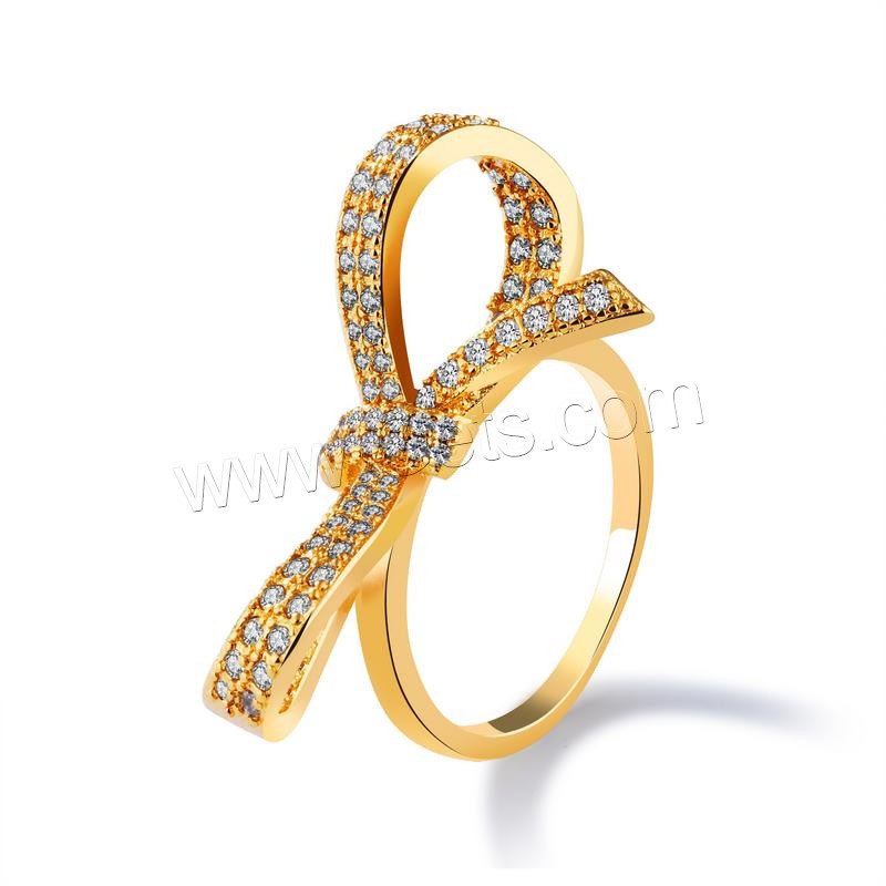 Cubic Zirconia Micro Pave Brass Finger Ring, Bowknot, 18K gold plated, different size for choice & micro pave cubic zirconia & for woman, 29mm, Sold By PC