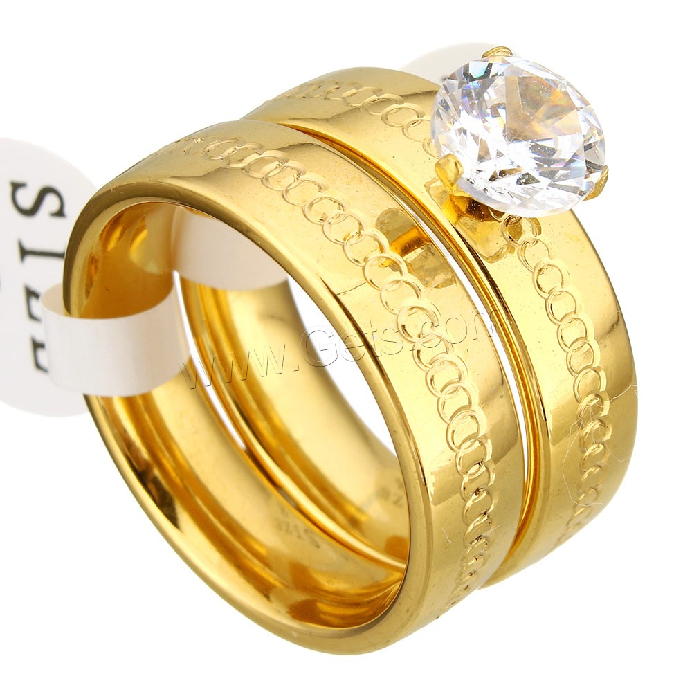 Stainless Steel Ring Set, with Crystal, gold color plated, different size for choice & faceted, 7mm, 5.5mm, 2PCs/Set, Sold By Set