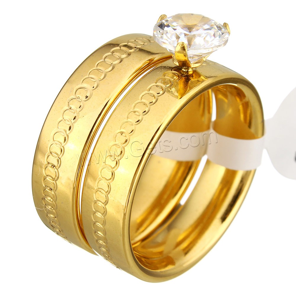 Stainless Steel Ring Set, with Crystal, gold color plated, different size for choice & faceted, 7mm, 5.5mm, 2PCs/Set, Sold By Set