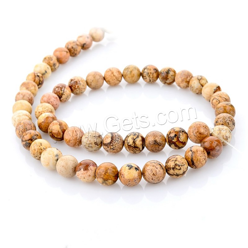 Picture Jasper Beads, Round, natural, different size for choice, Hole:Approx 1mm, Length:Approx 15 Inch, Sold By Strand