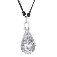 Zinc Alloy Pregnant Ball Locket Sweater Necklace, with Waxed Linen Cord, Teardrop, platinum color plated  & hollow, lead & cadmium free Approx 23.5 Inch 