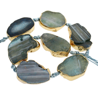 Lace Agate Beads, with Nylon Cord & Zinc Alloy, gold color plated, blue - Approx 2mm Approx 16 Inch, Approx 