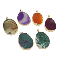 Mixed Agate Pendants, with Zinc Alloy, gold color plated - Approx 