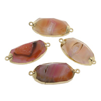Ice Quartz Agate Connector, with Zinc Alloy, gold color plated, druzy style & 1/1 loop, mixed colors - Approx 2mm 
