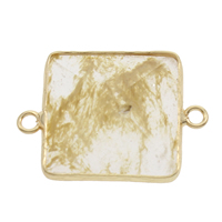 Rutilated Quartz Connector, with Zinc Alloy, Rectangle, gold color plated, 1/1 loop Approx 1.5mm 