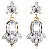Crystal Rhinestone Earring, Zinc Alloy, with Crystal, brass post pin, antique gold color plated, for woman & faceted & with rhinestone 