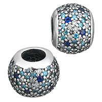 Cubic Zirconia Thailand Sterling Silver European Beads, Drum, micro pave cubic zirconia & without troll Approx 4.5mm 