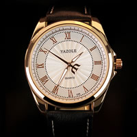 Yazole® Men Jewelry Watch, Cowhide, with Glass & Zinc Alloy, plated, adjustable & for man & luminated & enamel Approx 9.5 Inch 