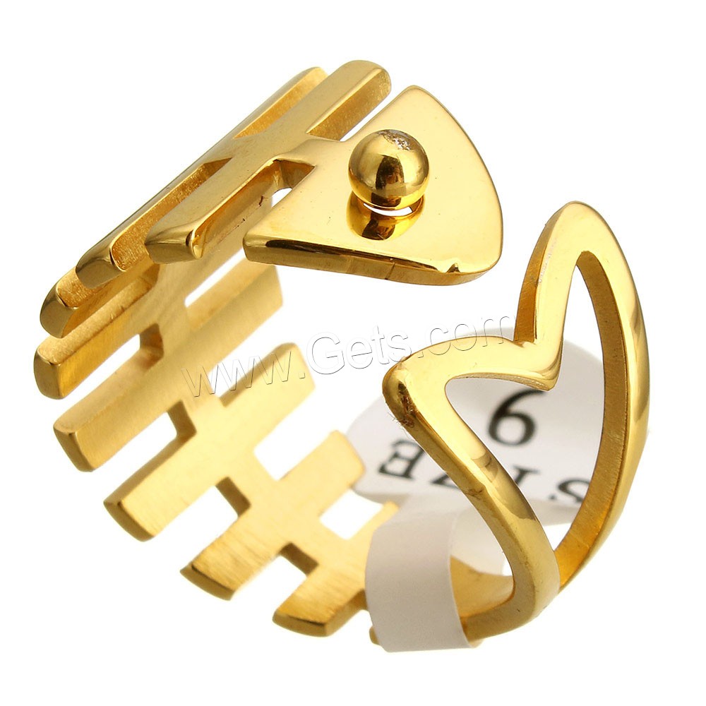 Stainless Steel Cuff Finger Ring, Fish Bone, plated, different size for choice, more colors for choice, 14mm, Sold By PC