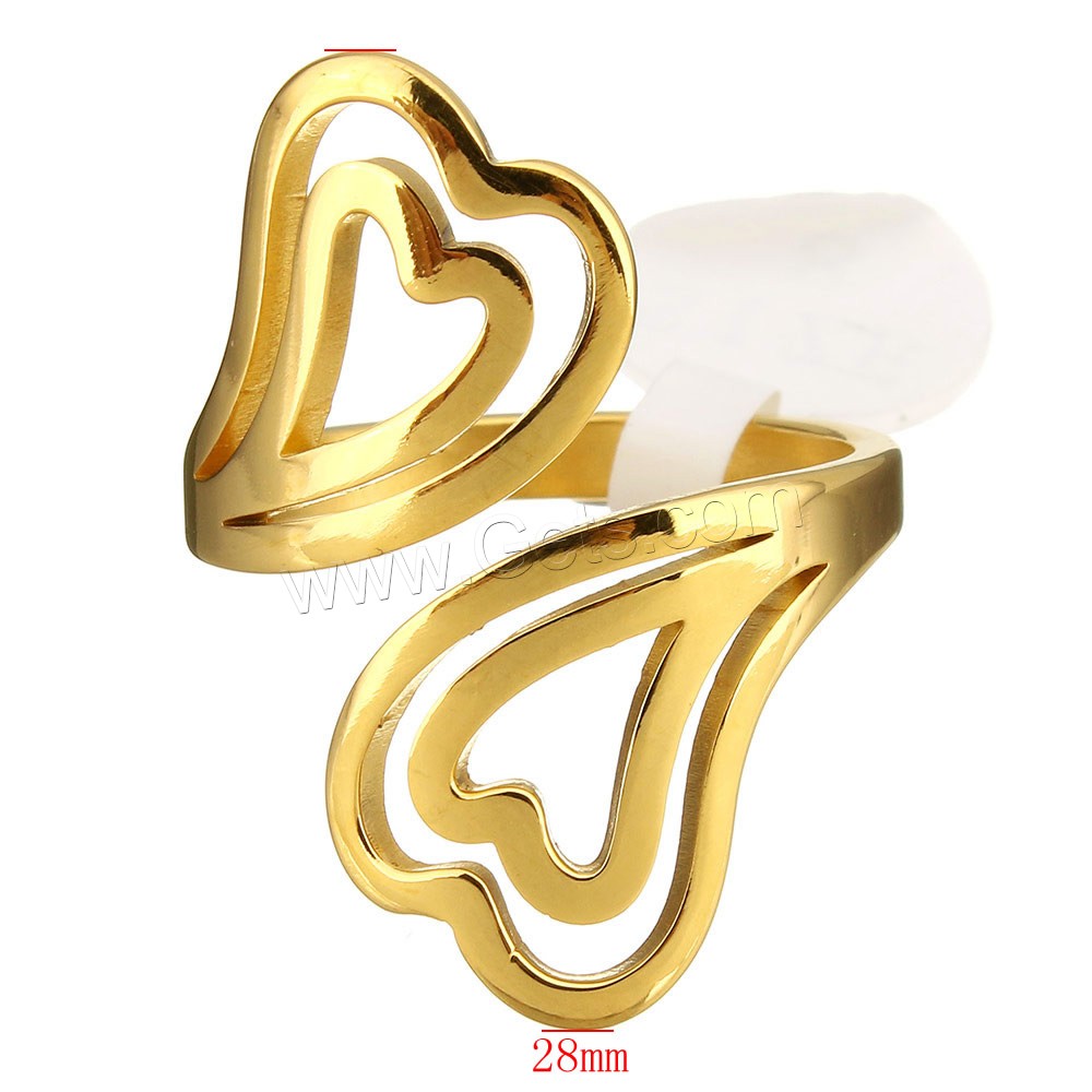 Stainless Steel Open Finger Ring, Heart, plated, different size for choice, more colors for choice, 28mm, Sold By PC