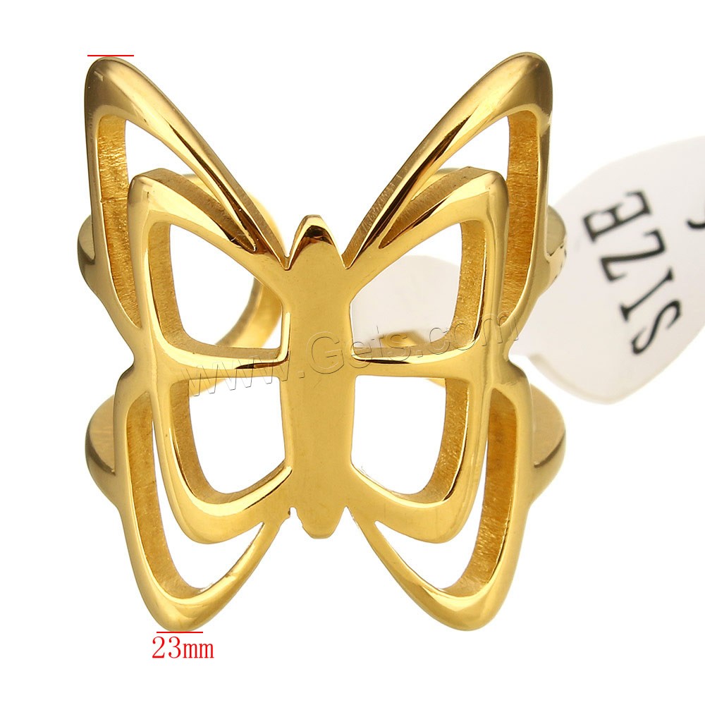 Stainless Steel Cuff Finger Ring, Butterfly, plated, different size for choice, more colors for choice, 23mm, Sold By PC