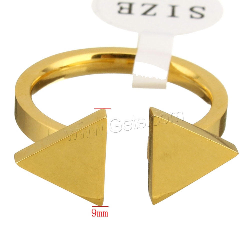Stainless Steel Cuff Finger Ring, Triangle, plated, different size for choice, more colors for choice, 9mm, Sold By PC