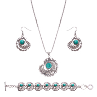 Turquoise Zinc Alloy Jewelry Sets, bracelet & earring & necklace, with iron chain & Synthetic Turquoise, iron earring hook, with 5cm extender chain, antique silver color plated, lantern chain, lead & cadmium free  Approx 12 Inch, Approx  7.5 Inch 