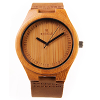 Redear® Unisex Jewelry Watch, Cowhide, with Bamboo & Glass & Stainless Steel, plated, natural & adjustable 