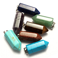 Edelstein Messing Anhänger, mit Edelstein, Pendel, silberfarben plattiert, verschiedenen Materialien für die Wahl, 13x36x16mm, Bohrung:ca. 5x8mm, verkauft von PC