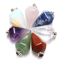 Gemstone Pendantifs en laiton, avec pierre gemme, pendule, Placage de couleur argentée, différents matériaux pour le choix Environ Vendu par PC