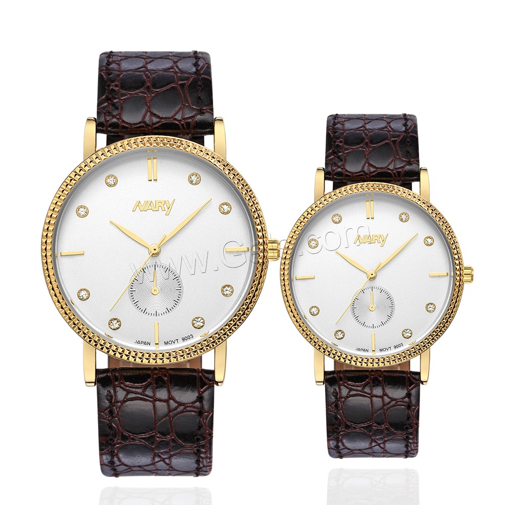 NARY® Watch Collection, PU Leather, with Glass & Stainless Steel, Japanese movement, plated, Unisex & adjustable & different size for choice & waterproof & with rhinestone, more colors for choice, Sold By PC