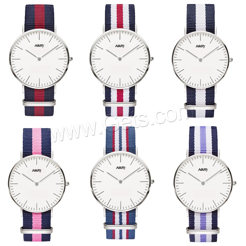 Unisex Wrist Watch, Nylon, with zinc alloy dial & Glass & Stainless Steel, platinum color plated, adjustable & different size for choice & waterproof, more colors for choice, Sold By PC