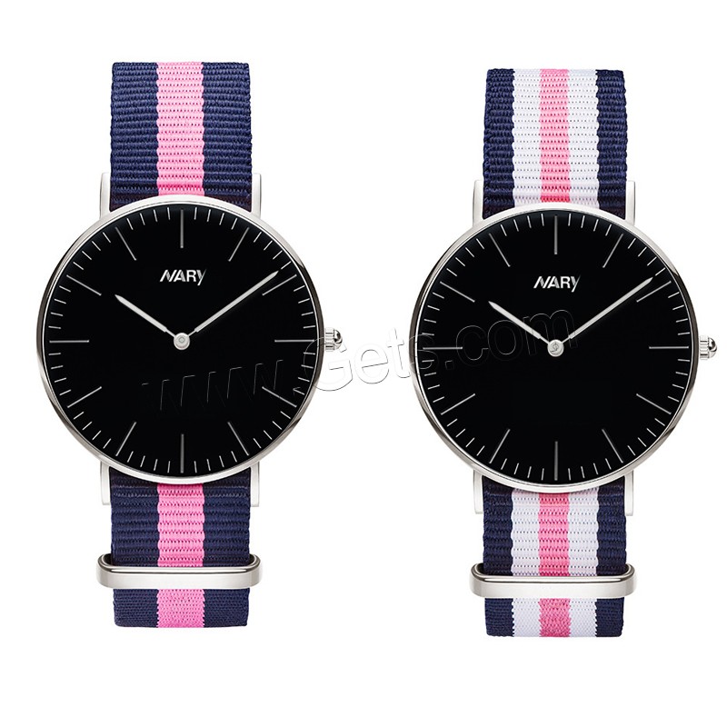 Unisex Wrist Watch, Nylon, with zinc alloy dial & Glass & Stainless Steel, platinum color plated, adjustable & different size for choice & waterproof, more colors for choice, Sold By PC