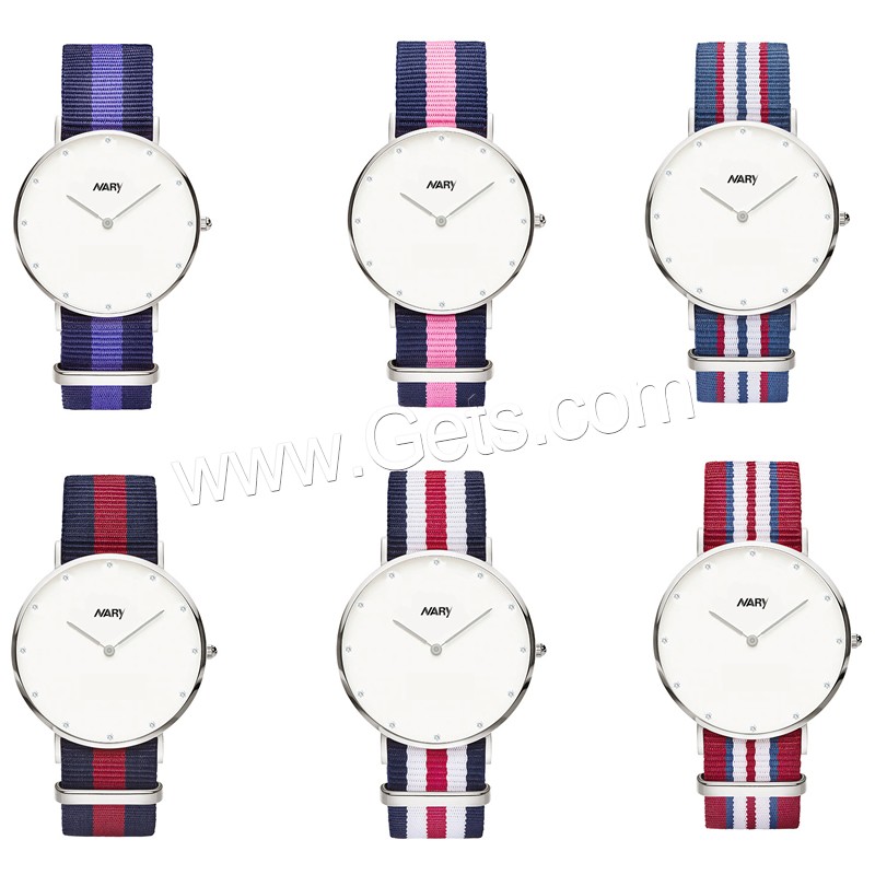 Unisex Wrist Watch, Nylon, with zinc alloy dial & Glass & Stainless Steel, platinum color plated, adjustable & different size for choice & waterproof & with rhinestone, more colors for choice, Sold By PC