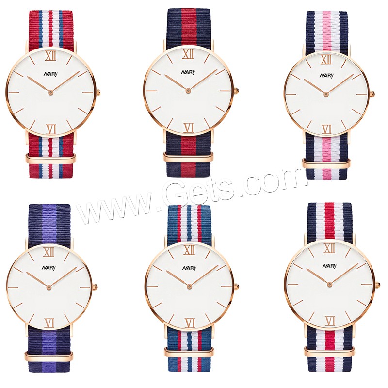 Unisex Wrist Watch, Nylon, with zinc alloy dial & Glass, rose gold color plated, adjustable & different size for choice & waterproof, more colors for choice, Sold By PC