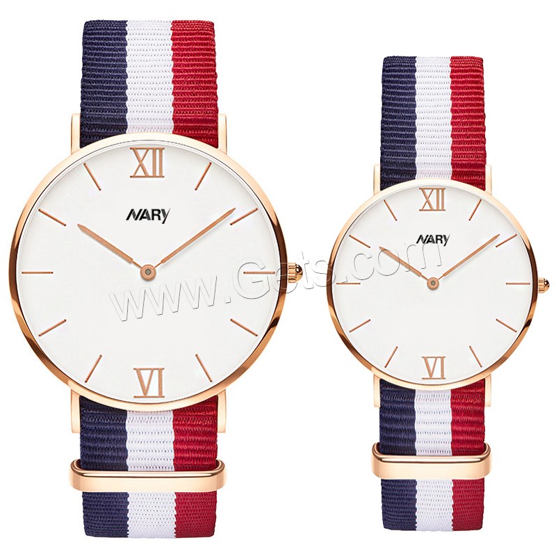 Unisex Wrist Watch, Nylon, with zinc alloy dial & Glass, rose gold color plated, adjustable & different size for choice & waterproof, more colors for choice, Sold By PC