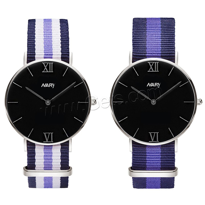 Unisex Wrist Watch, Nylon, with zinc alloy dial & Glass, platinum color plated, adjustable & different size for choice & waterproof, more colors for choice, Sold By PC