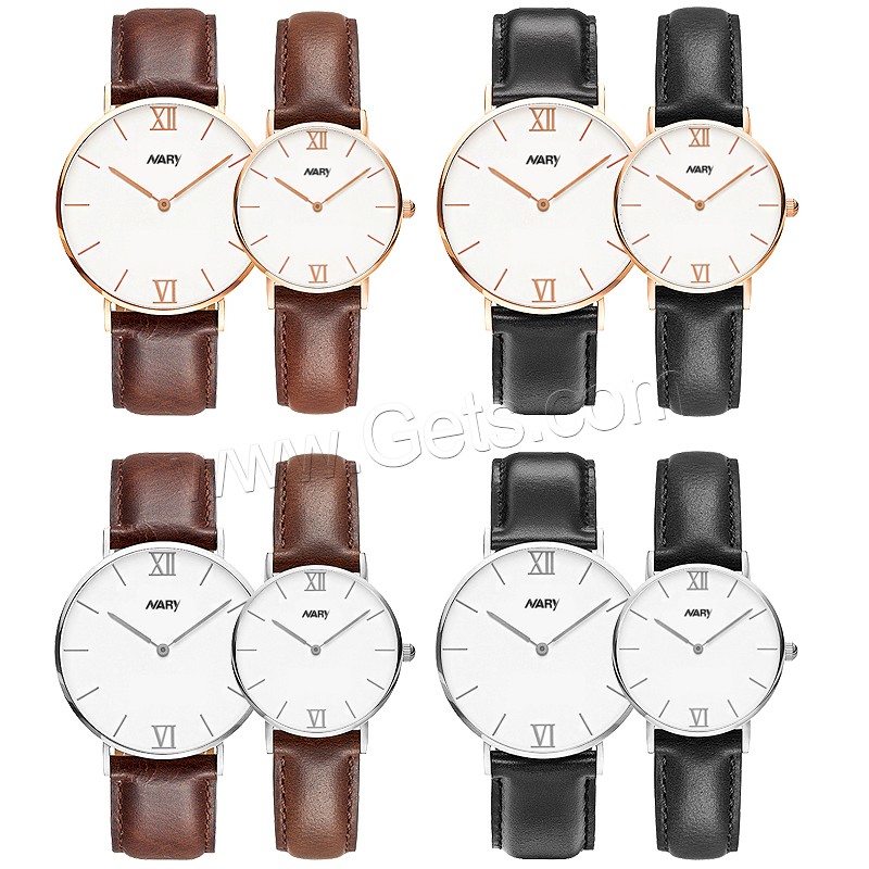 Unisex Wrist Watch, Cowhide, with zinc alloy dial & Glass & Stainless Steel, plated, adjustable & different size for choice & waterproof, more colors for choice, Sold By PC