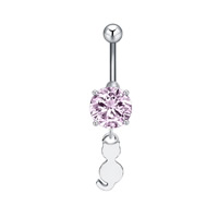 Stainless Steel Belly Ring, with zinc alloy pendant, Cat, plated, for woman & with cubic zirconia 