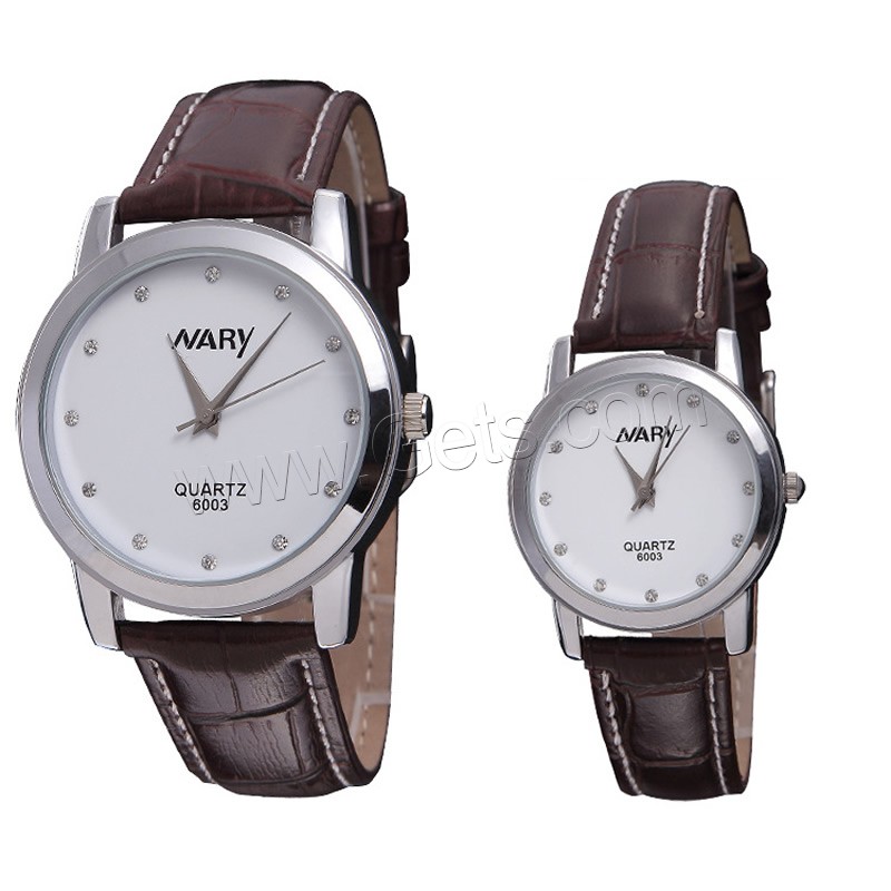 Unisex Wrist Watch, PU Leather, with zinc alloy dial & Glass, Japanese movement, platinum color plated, adjustable & different size for choice & waterproof & with rhinestone, more colors for choice, Sold By PC