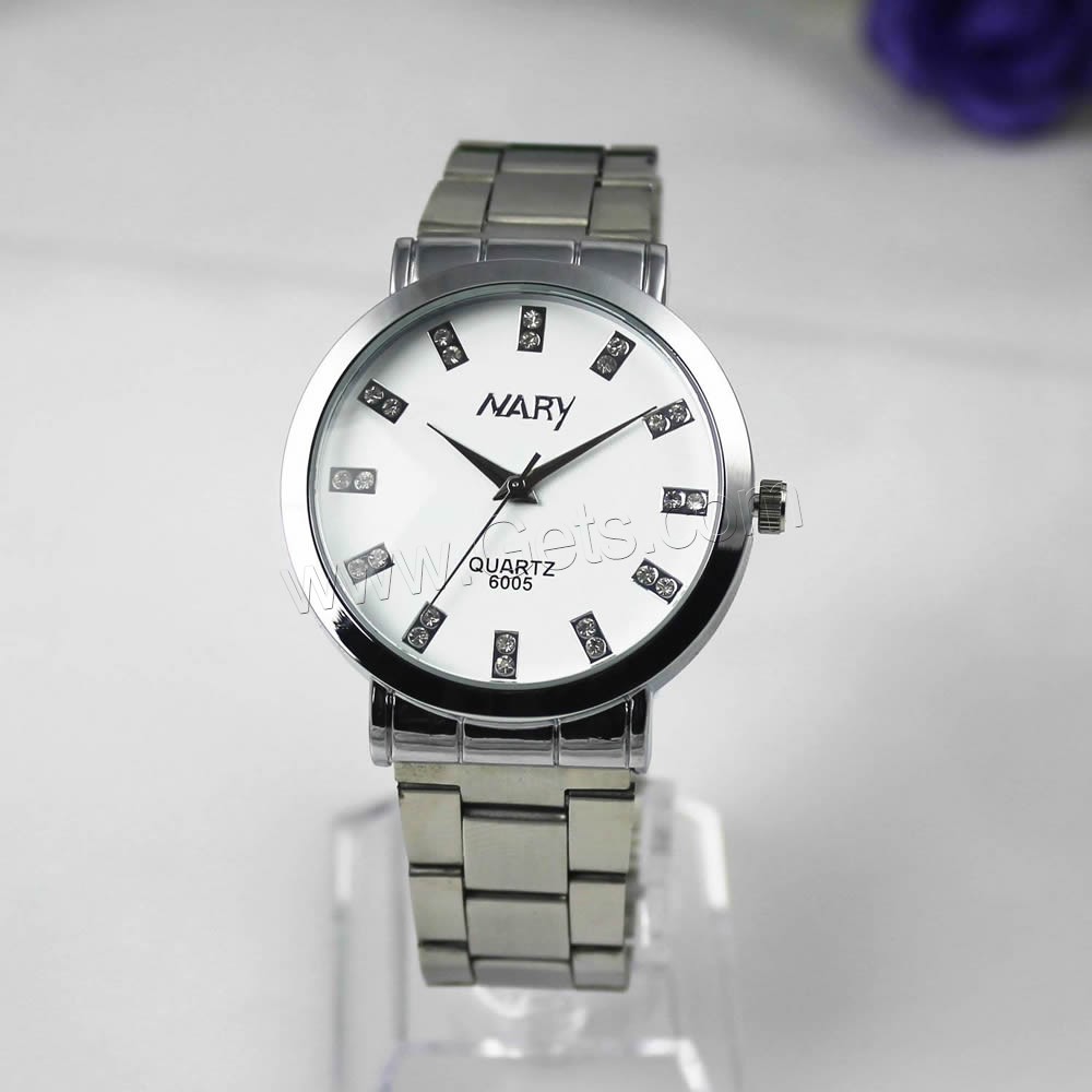 Unisex Wrist Watch, Stainless Steel, with zinc alloy dial & Glass, Japanese movement, platinum color plated, different size for choice & waterproof & with rhinestone, Sold By PC