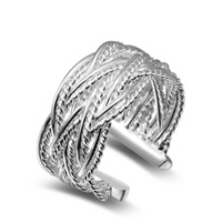 Латунь Манжеты палец кольцо, плакированный настоящим серебром, регулируемый & Женский, не содержит свинец и кадмий, 10mm, размер:6-8, продается PC