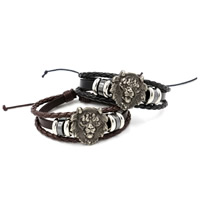 Unisex Bracelet, PU Leather, with Linen & Non Magnetic Hematite & Zinc Alloy, Lion, plated, adjustable 6mm Approx 7 Inch 