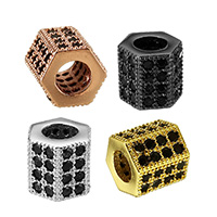 Cubic Zirconia Micro Pave Brass Beads, Hexagon, plated, micro pave cubic zirconia Approx 4mm 