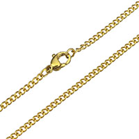 Cadena del collar de acero inoxidable, chapado en color dorado, giro oval, 3x2.5x1.5mm, longitud:aproximado 24 Inch, Vendido por Sarta