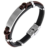 Men Bracelet, Cowhide, with Stainless Steel, for man, original color  Approx 8.5 Inch 