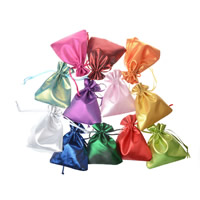 Silk Jewelry Pouches Bags, with Nylon Cord, Rectangle, solid color, mixed colors 