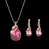 Crystal Jewelry Sets, Zinc Alloy, earring & necklace, with iron chain & Crystal, stainless steel post pin, rose gold color plated, bar chain & faceted, lead & cadmium free  Approx 15.5 Inch 