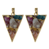 Natural Agate Druzy Pendant, Ice Quartz Agate, with Zinc Alloy, Triangle, gold color plated, druzy style Approx 