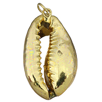 Trompette Shell pendentif en laiton, avec coquille de trompette, conque, Placage de couleur d'or Environ 3.5mm, Vendu par PC