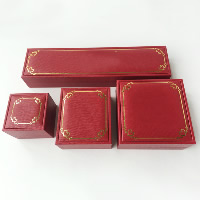 PU Leather Jewelry Set Box, with Velveteen & ABS Plastic & gold accent, red 