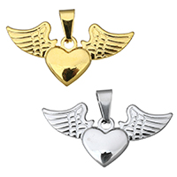 Stainless Steel Heart Pendants, Winged Heart, plated Approx 