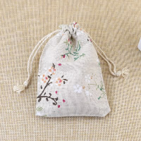 Cotton Jewelry Pouches Bags, Cotton Fabric, with Nylon Cord, Rectangle 