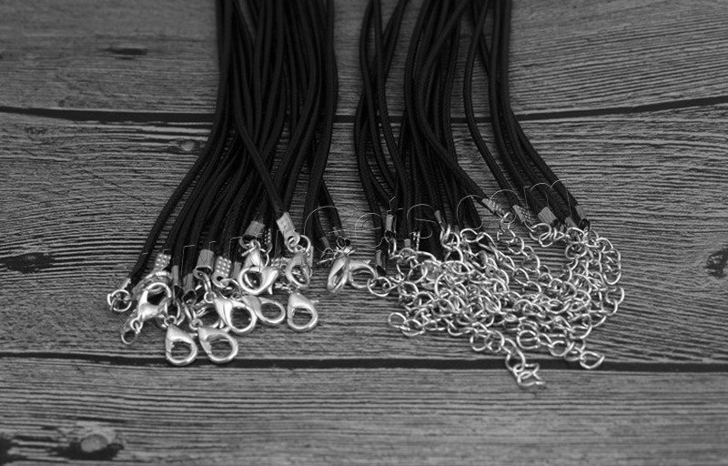 Waxed Linen Cord Necklace, with Zinc Alloy, with 5cm extender chain, platinum color plated, different length for choice & Unisex, black, 2mm, 50Strands/Bag, Sold By Bag