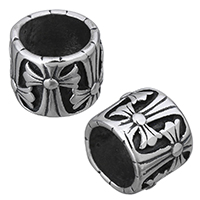 Stainless Steel Large Hole Beads, Drum, with cross pattern & blacken Approx 8.5mm 