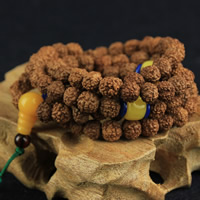 Wrist Mala, Rudraksha, with Beeswax & Synthetic Turquoise & Zinc Alloy, platinum color plated, Buddhist jewelry & Unisex & Approx 21 Inch 